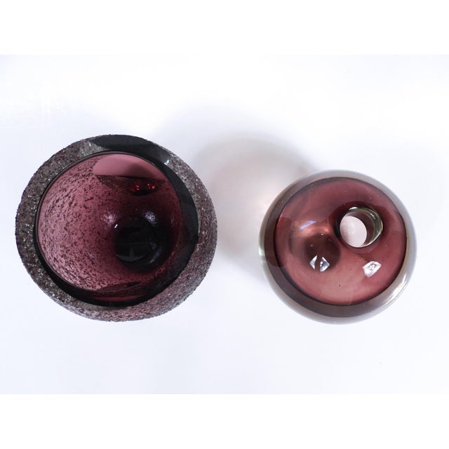 Small Contemporary Eggplant Purple Glass Vases - A Pair For Sale - Image 4 of 5