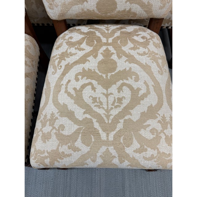 Textile French Louis XIII Style High Back Damask Dining Chairs, Set of Seven For Sale - Image 7 of 12
