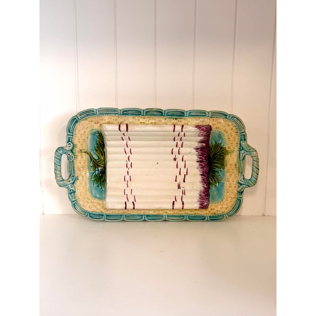 Late 19th Century Antique French Barbotine Majolica Asparagus Serving Platter, Circa 1880–1900 For Sale - Image 5 of 10