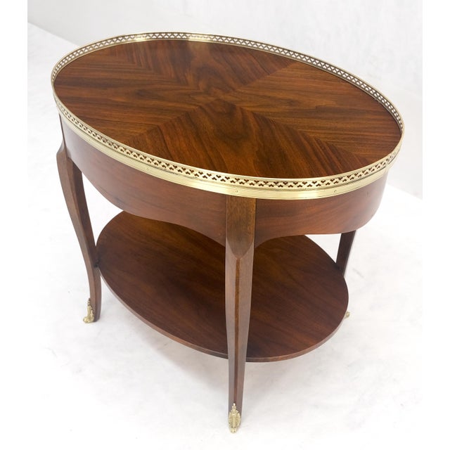 Baker Brass Gallery & Feet Oval Top Two Tier Side End Lamp Table Stand MINT For Sale - Image 16 of 17