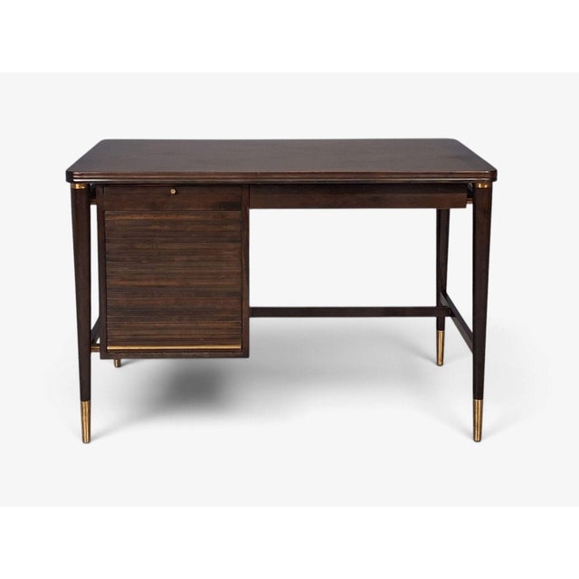John Widdicomb, American Modern, Tambour Writing Desk, Walnut, Brass, Usa, 1960s For Sale - Image 4 of 13