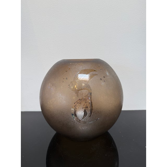 Italian Smoky Murano Glass Vase With Etched Fish Motif, 1970s For Sale In Los Angeles - Image 6 of 7