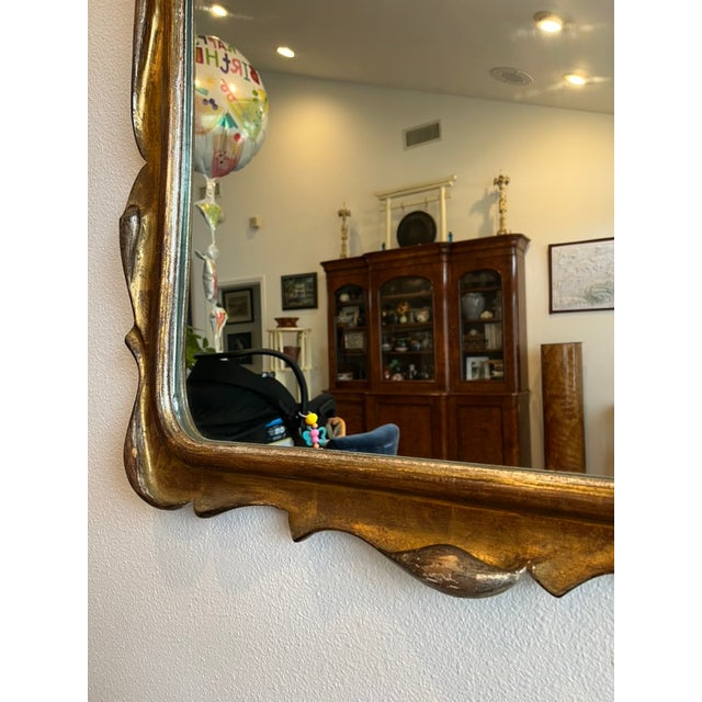 Mid-Century Italian Silver & Gold Gilt Carved Wood Mirror With Sculptural Drapery Motif For Sale - Image 10 of 15