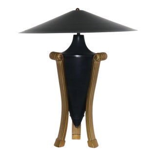 1990s Deco Michael Taylor Attributed Brass and Ebonized Urn Lamp with Metal Shade For Sale