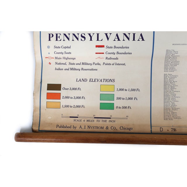 Vintage 1950's Pull-Down School Map of Pennsylvania by Nystrom For Sale - Image 9 of 15