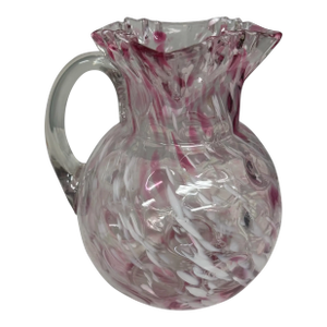 Vintage End of Day Spatterware Ruffled Rim Art Glass Pitcher