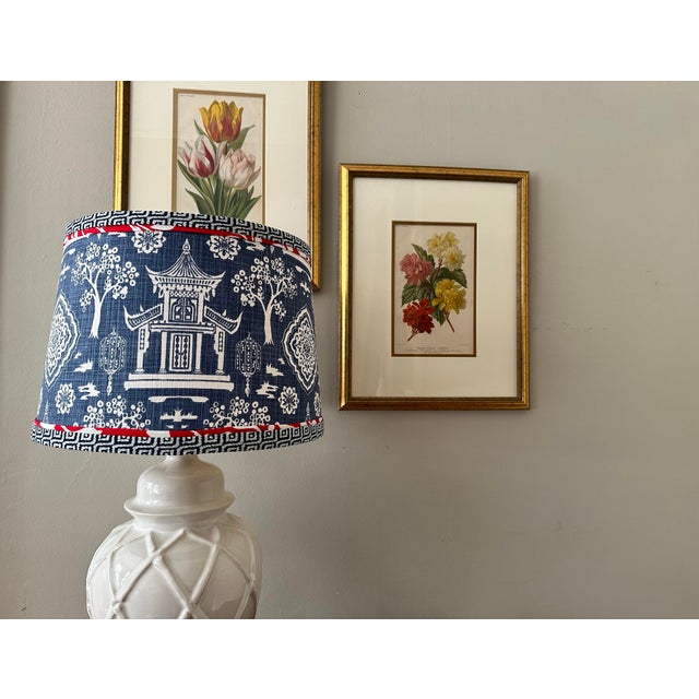 Textile Vintage White Ceramic Bamboo Patterned Lamp With Fabric Shade For Sale - Image 7 of 10
