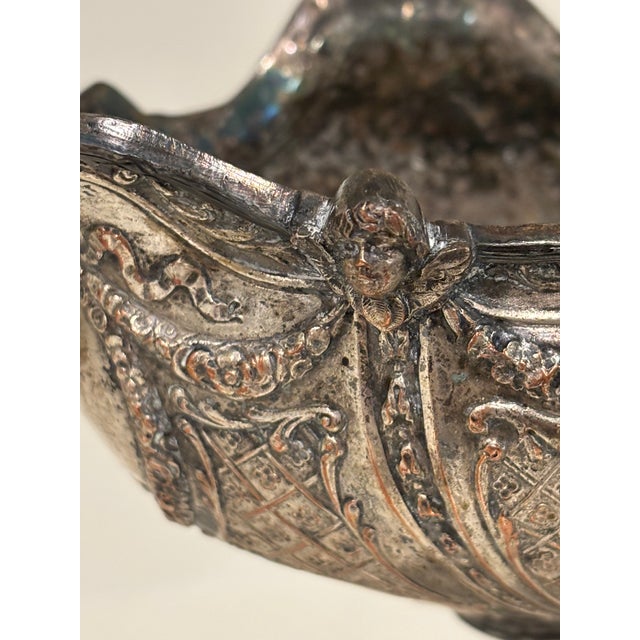 Antique Barbour International Silver-Plated Repousse Pedestal Compote Centerpiece For Sale - Image 4 of 13
