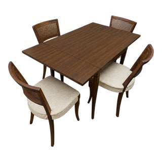 Vintage Mid-Century Modern Expandable Dining Set With Cane Back Chairs For Sale