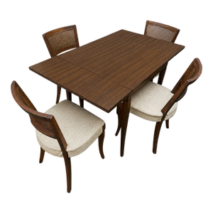 Vintage Mid-Century Modern Expandable Dining Set With Cane Back Chairs