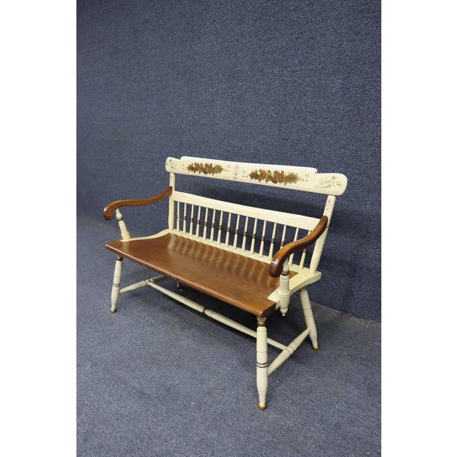 Hitchcock Style Painted Maple Bench With Floral Decoration For Sale In Philadelphia - Image 6 of 11