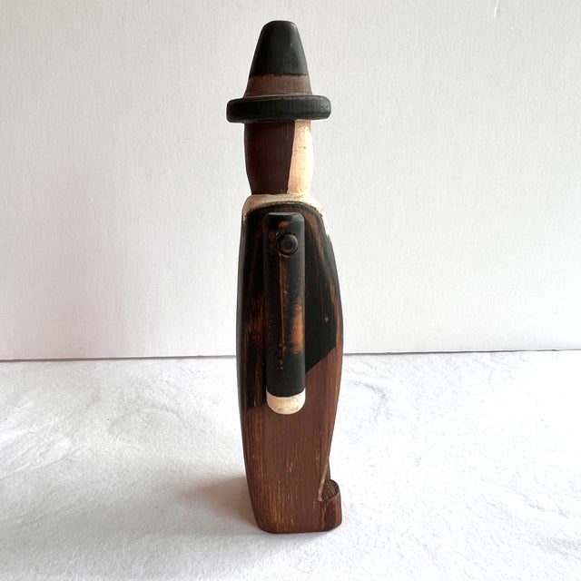 Wolf Creek Folk Art Signed Pilgrim Man Karen Rankin 1989 Wood Carved Painted Figurine For Sale - Image 9 of 13
