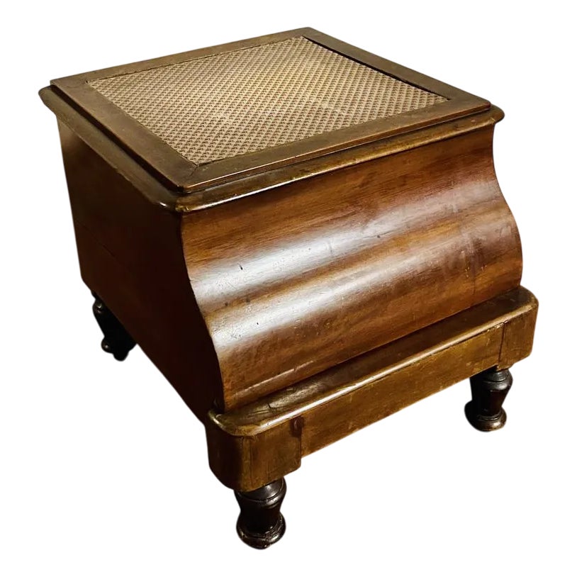 English Ladder Container In Walnut and Silkscreened Leather, Late 19th ...