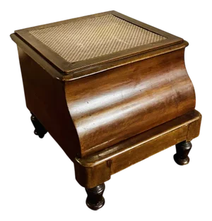 English Ladder Container In Walnut and Silkscreened Leather, Late 19th Century