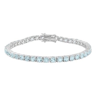 13 Ct Natural Sky Blue Aquamarine Tennis Bracelet in Sterling Silver For Sale