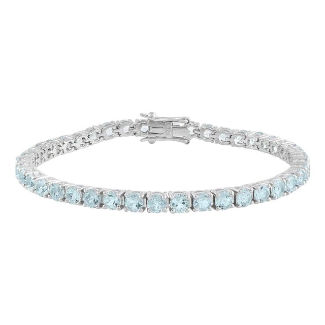 13 Ct Natural Sky Blue Aquamarine Tennis Bracelet in Sterling Silver For Sale