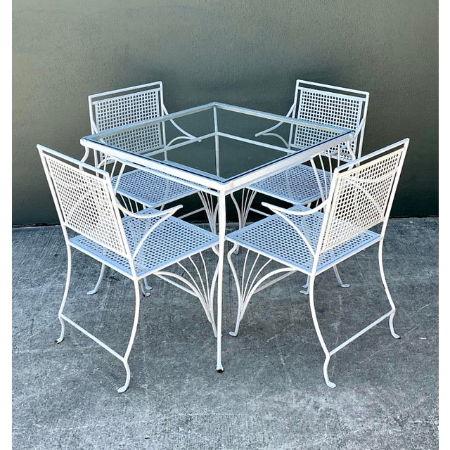 Vintage MCM Wrought Iron Outdoor Dining Set of 5 For Sale - Image 4 of 13