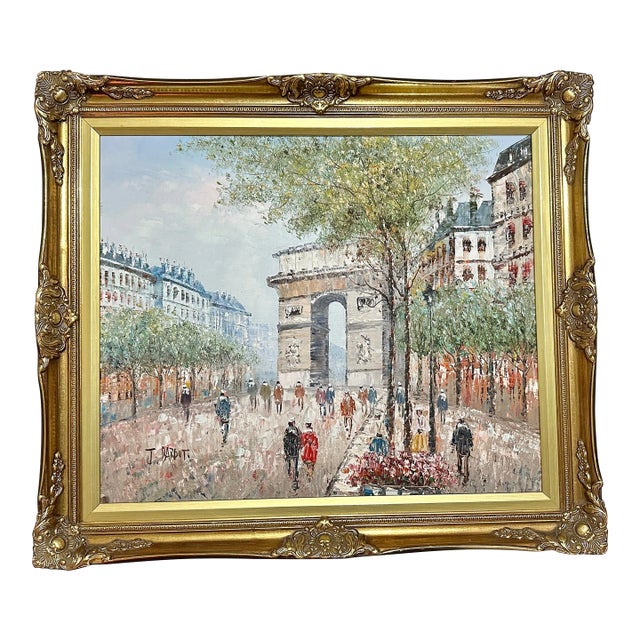 1960s French J. Bardot Artist Signed Framed Oil Painting on Canvas For Sale