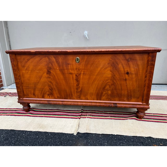 Antique Orange Flame Grain Paint Decorated Blanket Chest, Pennsylvania, Circa 1840’s For Sale - Image 11 of 18