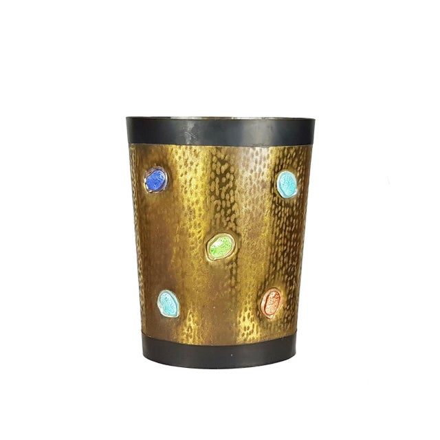 Mid-Century Italian Black Metal Engraved Brass and Ceramic Umbrella Stand, 1950s For Sale - Image 6 of 11