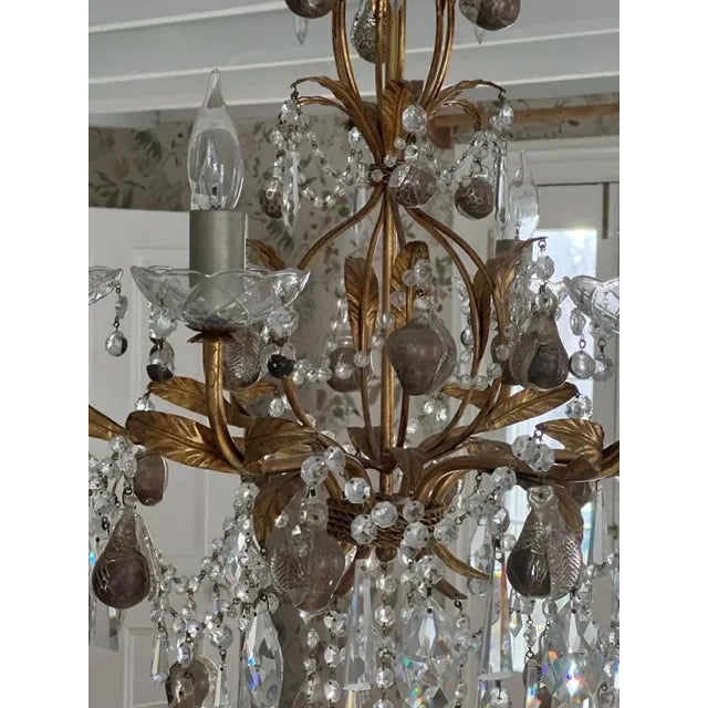 Glass Crystal & Murano Glass Gold Leaf Chandelier For Sale - Image 7 of 13