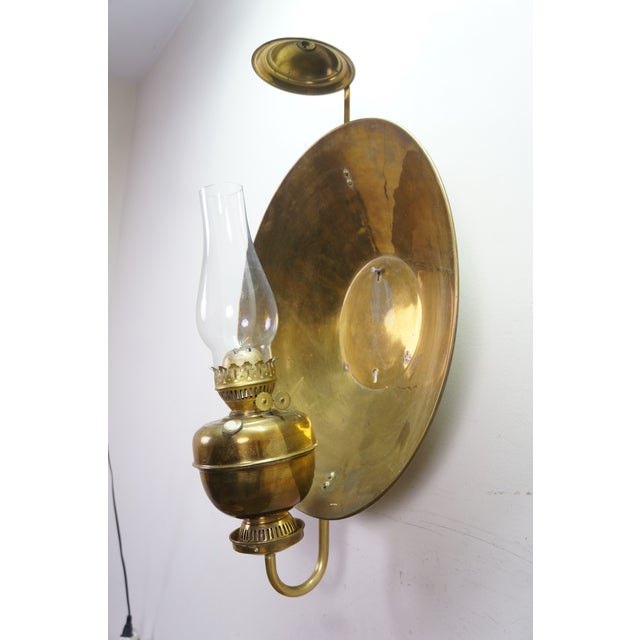 Late 20th Century AA Imports Brass Kerosene Hurricane Oil Lantern Sconce W Backplate Reflector For Sale - Image 4 of 17