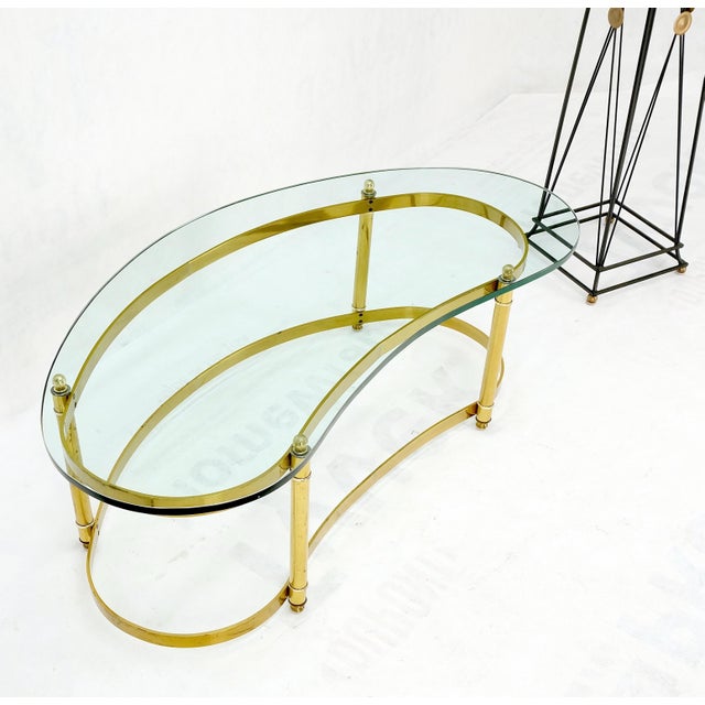 Metal Thick Glass Kidney Shape Brass Base Mid-Century Modern Coffee Table For Sale - Image 7 of 12
