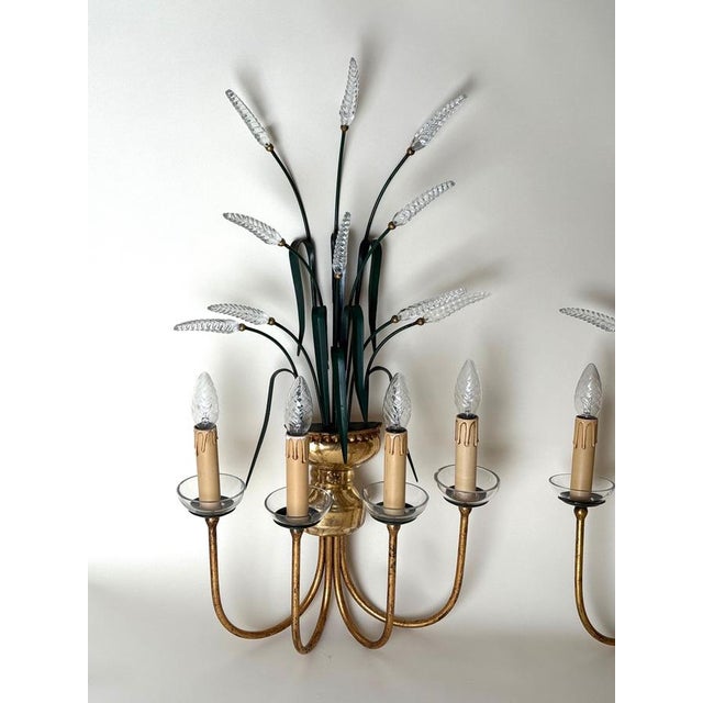 Crystal 4-Arm Wheat Sheaf Wall Sconces from Banci Firenze, Italy, 1980s, Set of 2 For Sale - Image 14 of 17