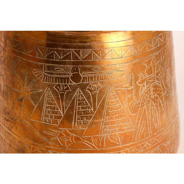 Hand Etched Egyptian Brass Vessel Jardiniere, 19th Century For Sale - Image 4 of 13