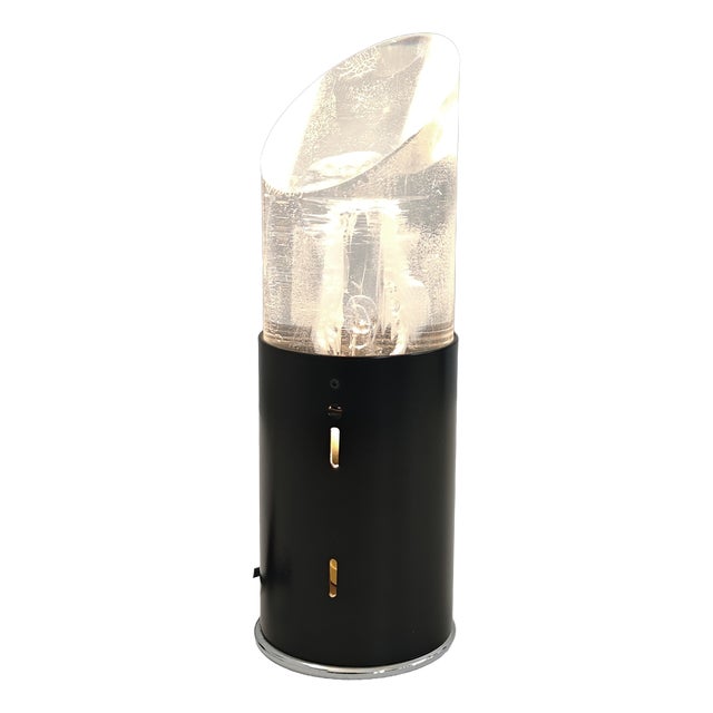 Italian Black Enameled Steel and Acrylic Glass Table Lamp, 1970s For Sale