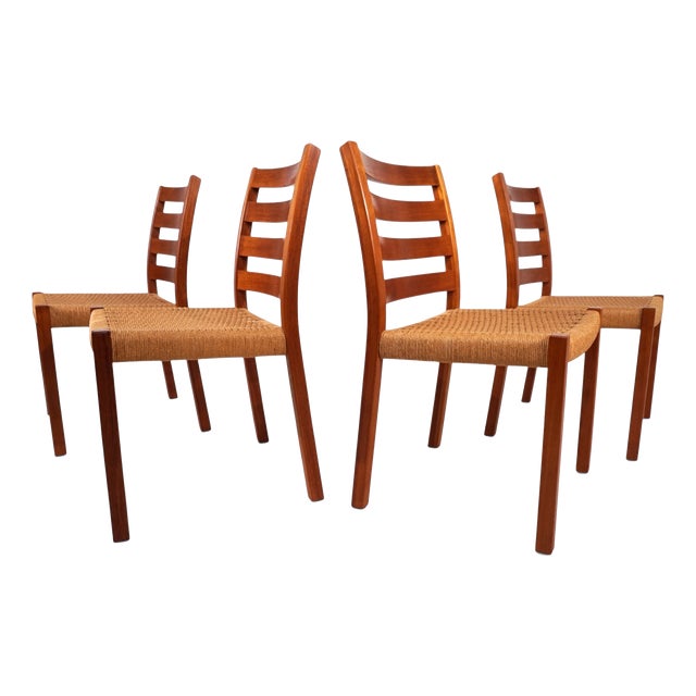 Model 408 Teak Paper Cord Dining Chairs by Niels Otto Møller for J.L. Møllers, 1975, Set of 4 For Sale