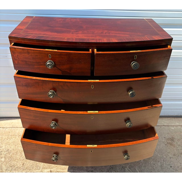 Wood Antique Handcrafted English Mahogany Bowfront Chest of Drawers For Sale - Image 7 of 12