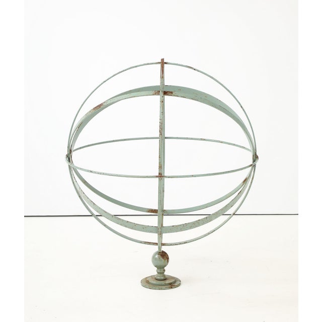 Metal Celadon Painted English Mid-20th Century Iron Armillary For Sale - Image 7 of 15