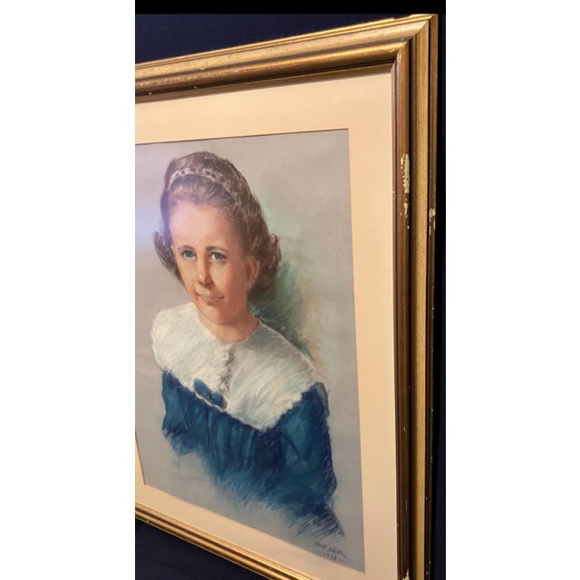 1960s 1968 Mark Miller MiD- Century Pastel Portrait of a Young Girl For Sale - Image 5 of 10