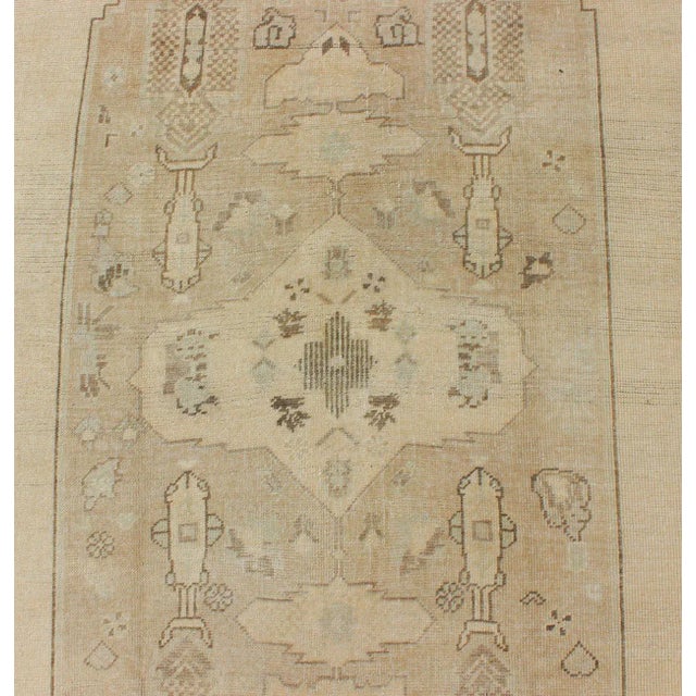 Textile Faded Turkish Oushak Rug With Cream and Brown Central Medallion For Sale - Image 7 of 10