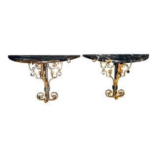 Early 20th Century American Arts & Crafts Bronze and Iron Wall Brackets, Pair For Sale