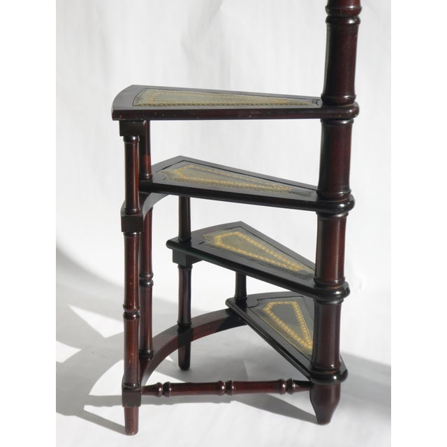 Wood Victorian Wooden Library Stairs in Green Leather, 1940s For Sale - Image 7 of 11