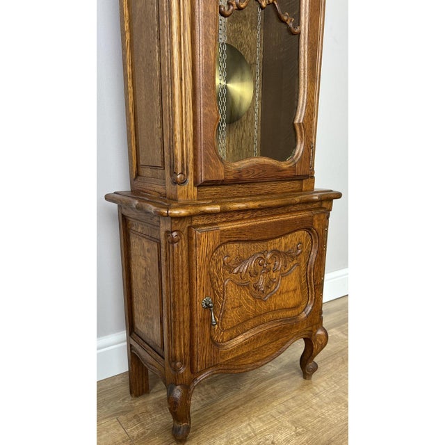 Vintage French Louis Style Oak Grandfather Clock For Sale - Image 10 of 14