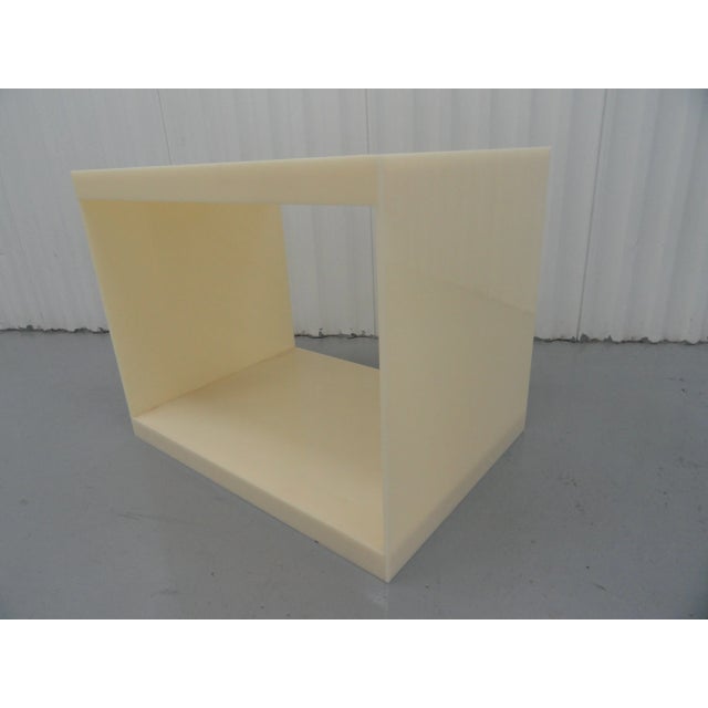 Beige Custom Acrylic Table With Tray Top With Reverse Glass Painted Art For Sale - Image 8 of 8