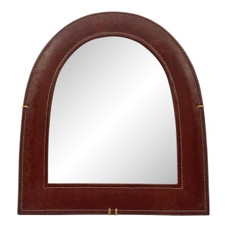 French Modern Leather-Wrapped Arched Tabletop Mirror, Style of Jacques Adnet For Sale