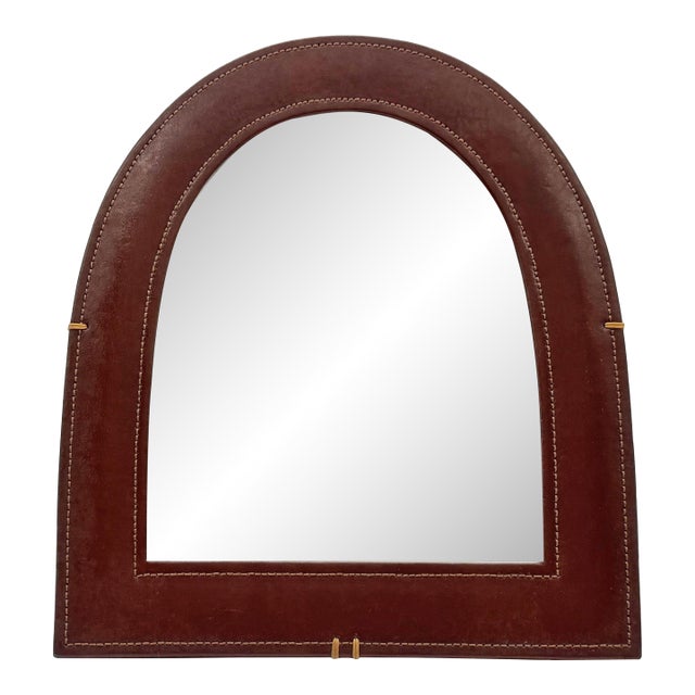 French Modern Leather-Wrapped Arched Tabletop Mirror, Style of Jacques Adnet For Sale