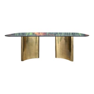 Mastercraft Double “Trilobi” Glass and Brass Pedestal Dining Table For Sale