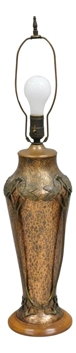 Antique WMF Jugendstil Art Nouveau Hand Hammered Copper Vase Table Lamp