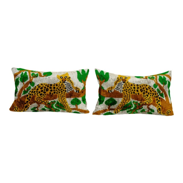 Silk Ikat Velvet Pillow, Animal Pillows With Tree Design For Sale