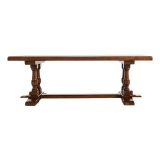 Country French Provincial Oak Double Trestle Dining Table 7 Ft For Sale
