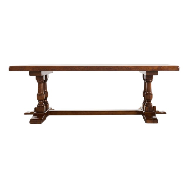 Country French Provincial Oak Double Trestle Dining Table 7 Ft For Sale