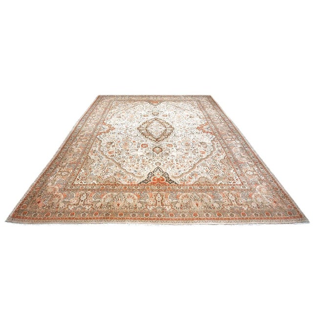 Antique Persian Tabriz Wool 10x13 Tan, Red and Ivory Handmade Area Rug #9902412 For Sale - Image 4 of 8