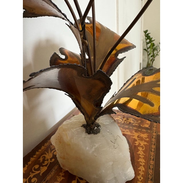 70’s Brass and Onyx Flower Sculpture For Sale - Image 9 of 9