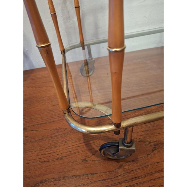 Mid-Century Modern Faux Bamboo Serving Bar Cart attributed to Maison Jansen, France, 1960s For Sale - Image 3 of 10