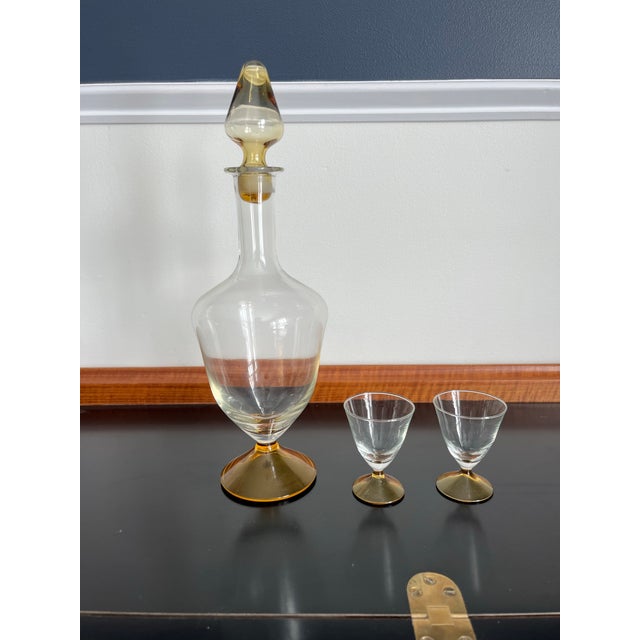 Beautiful delicate cordial decanter and a pair of cordial glasses. Classic Italian design, simple yet elegant. Ombre...